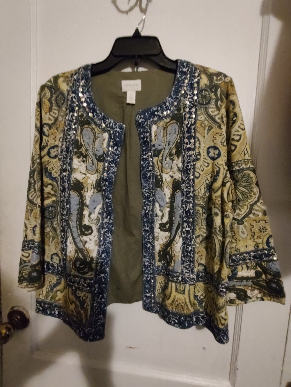Soft Surroundings Printed Open-Front Women's Sweater Jacket - Green Blue